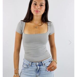 NWT Free People Clean Lines baby Tee, Heather Gray Square Neck Top